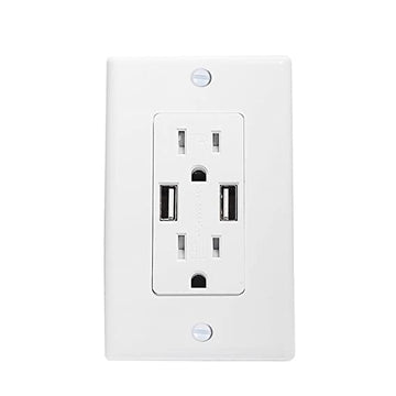 DUPLEX 4.8A USB CHARGER AND 15A TAMPER RESISTANT RECEPTACLE - WHITE