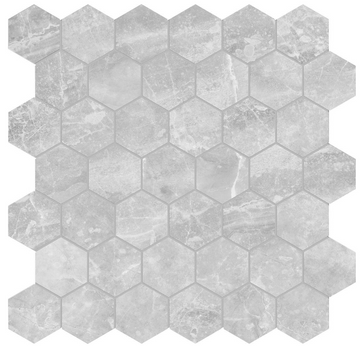 2IN PLATA PERLA GRIGIA HEXAGON POLISHED GLAZED PORCELAIN MOSAIC  /SF