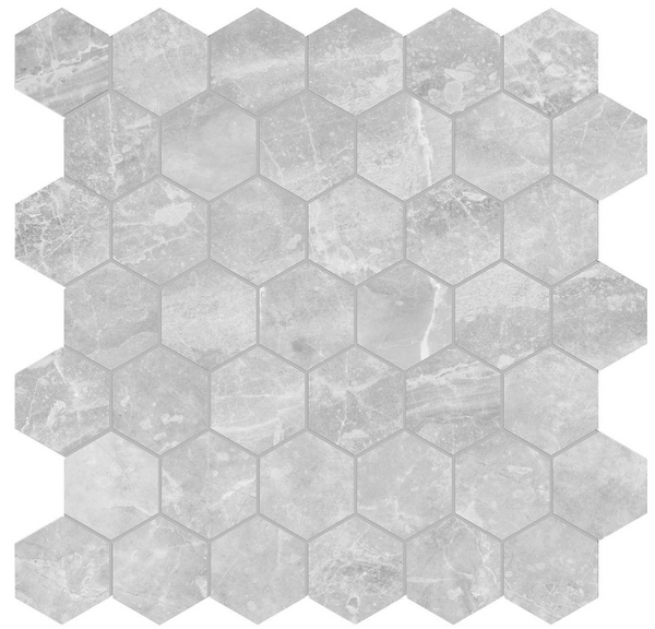 2IN PLATA PERLA GRIGIA HEXAGON POLISHED GLAZED PORCELAIN MOSAIC  /SF