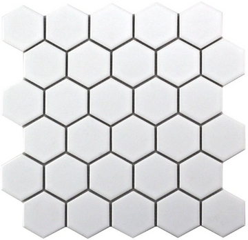 HEXAGON 2" SUPER WHITE UNGLAZED MOSAIC   /SF