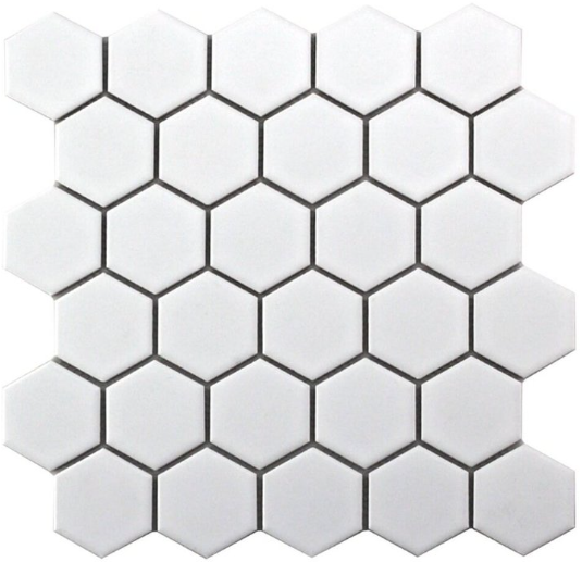 HEXAGON 2" SUPER WHITE UNGLAZED MOSAIC   /SF