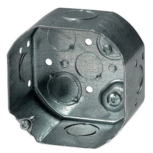 54151K Octagonal Electrical Box – 4" X 1-1/2" Deep, Galvanized Steel With Knockouts & Raised Ground Screw