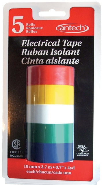CANTECH 732-50 ELECTRICAL TAPE 3.8M L, 18MM W, BLUE/GREEN/RED/WHITE/YELLOW