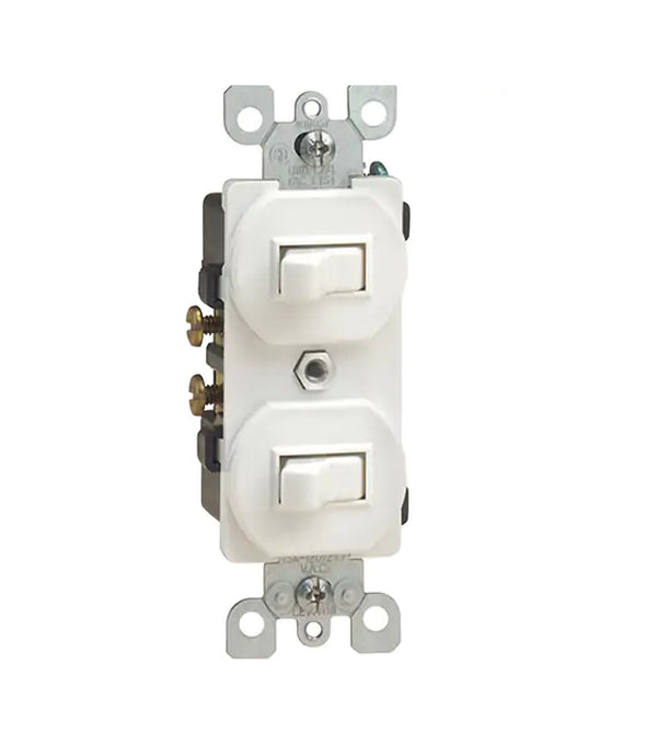 15AMP COMBINATION TWO SINGLE POLE TOGGLE SWITCHES - WHITE