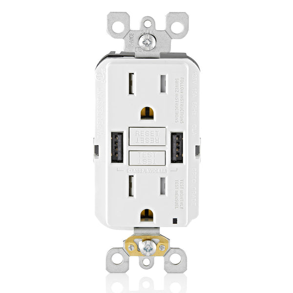 LEVITON 15A DECORA+PROTECTION USB AND GFCI RECEPTABLE