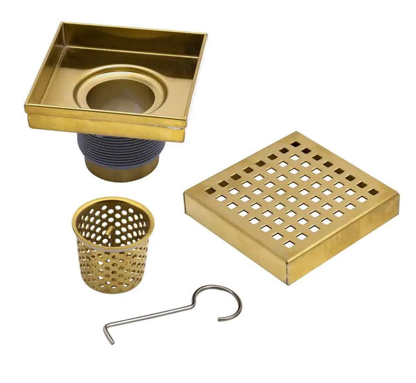 4"X4" STAINLESS STEEL SQUARE SHOWER DRAIN - GOLD
