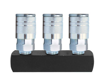 1/4'' NPT (FEMALE MOUNT) MANIFOLD WITH 3 M-STYLE COUPLERS