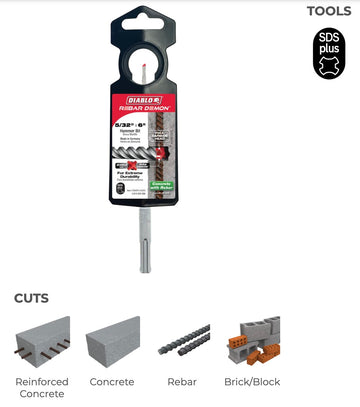 5/32"x4"x6" REBAR DEMON SDS-PLUS 4-CUTTER FULL CARBIDE HEAD HAMMER DRILL BIT