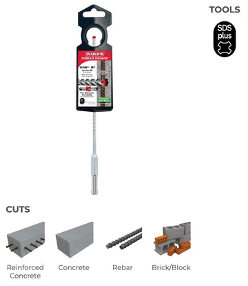 3/16"x6"x8" REBAR DEMON SDS-PLUS 4-CUTTER FULL CARBIDE HEAD HAMMER DRILL BIT