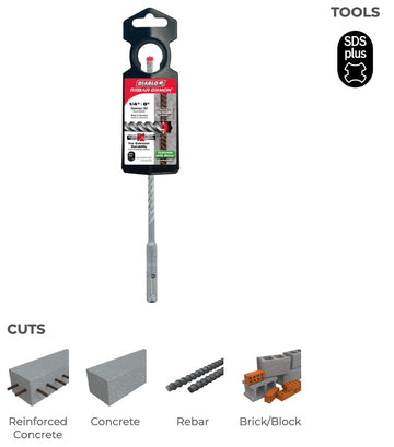 1/4"x4"x6" REBAR DEMON SDS-PLUS 4-CUTTER FULL CARBIDE HEAD HAMMER DRILL BIT