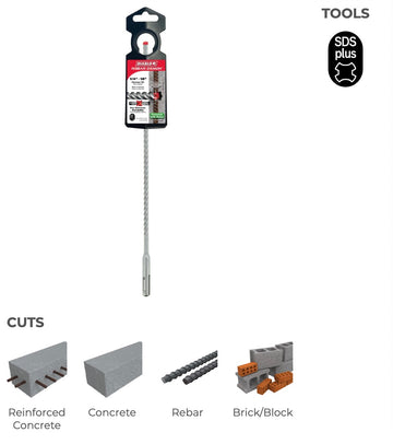 1/4"x10"X12" REBAR DEMON SDS-PLUS 4-CUTTER FULL CARBIDE HEAD HAMMER DRILL BIT