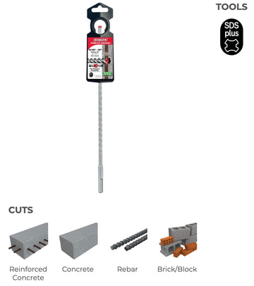 5/16"x10"X12" REBAR DEMON SDS-PLUS 4-CUTTER FULL CARBIDE HEAD HAMMER DRILL BIT