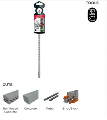 3/8"x10"X12" REBAR DEMON SDS-PLUS 4-CUTTER FULL CARBIDE HEAD HAMMER DRILL BIT