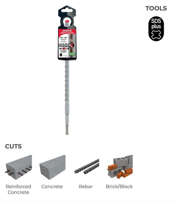 1/2"x10"X12" REBAR DEMON SDS-PLUS 4-CUTTER FULL CARBIDE HEAD HAMMER DRILL BIT