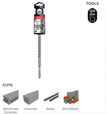 5/8"x10"x12" REBAR DEMON SDS-PLUS 4-CUTTER FULL CARBIDE HEAD HAMMER DRILL BIT