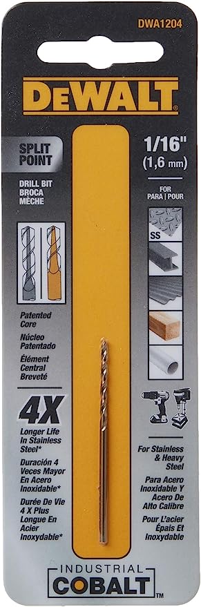 DEWALT DWA1204 1/16" PILOT POINT INDUSTRIAL COBALT ALLOY STEEL DRILL BIT