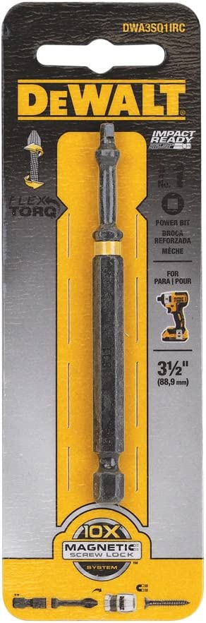 DEWALT IMPACT READY SCREWDRIVER BIT-SQUARE RECESS #1 3-1/2" HEX SHANK